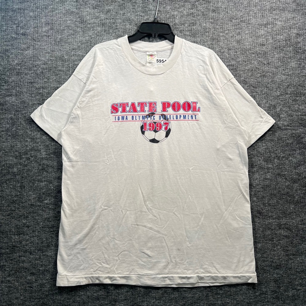 Vintage 1997 State Pool Iowa Olympic Development Soccer T-Shirt Mens XL White